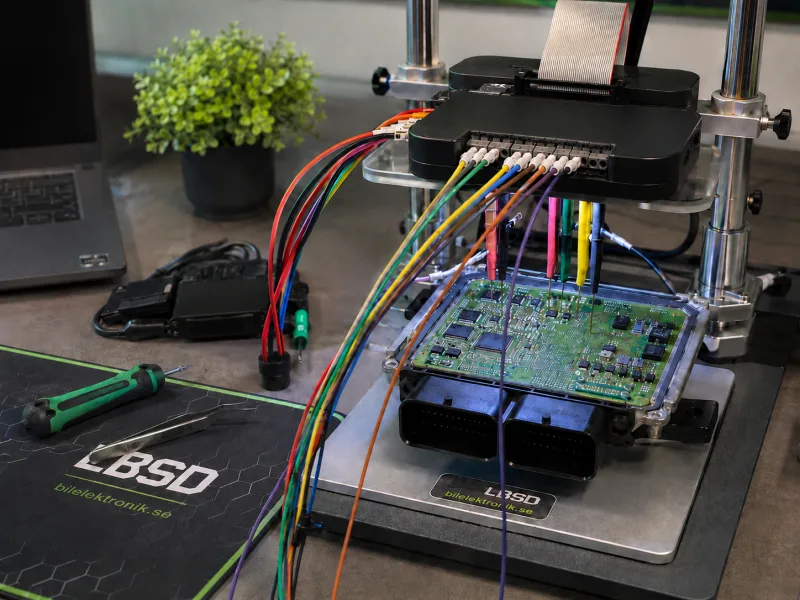 Öppen motorstyrenhet ansluten i BDM-ställning för programmering